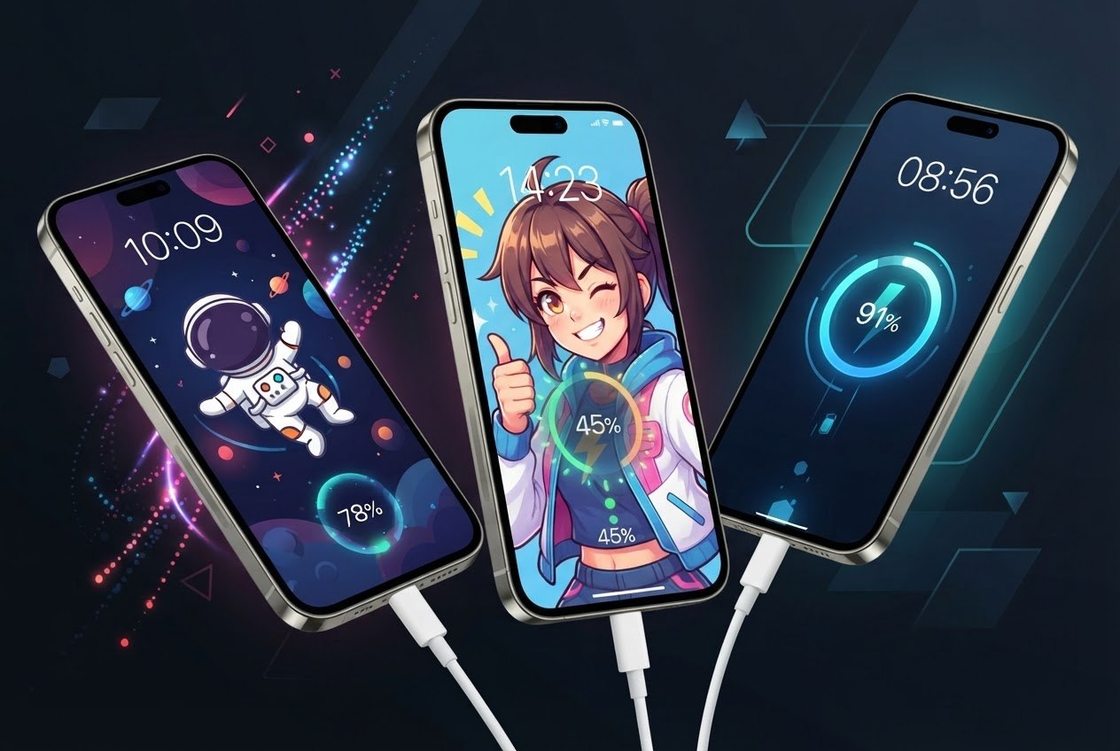 Animaciones divertidas y efectos de carga para tu batería